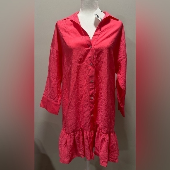Zara Woman’s SS22 Fuchsia Ruffled Satin Effect Dress-Lg Nwt - Picture 1 of 6
